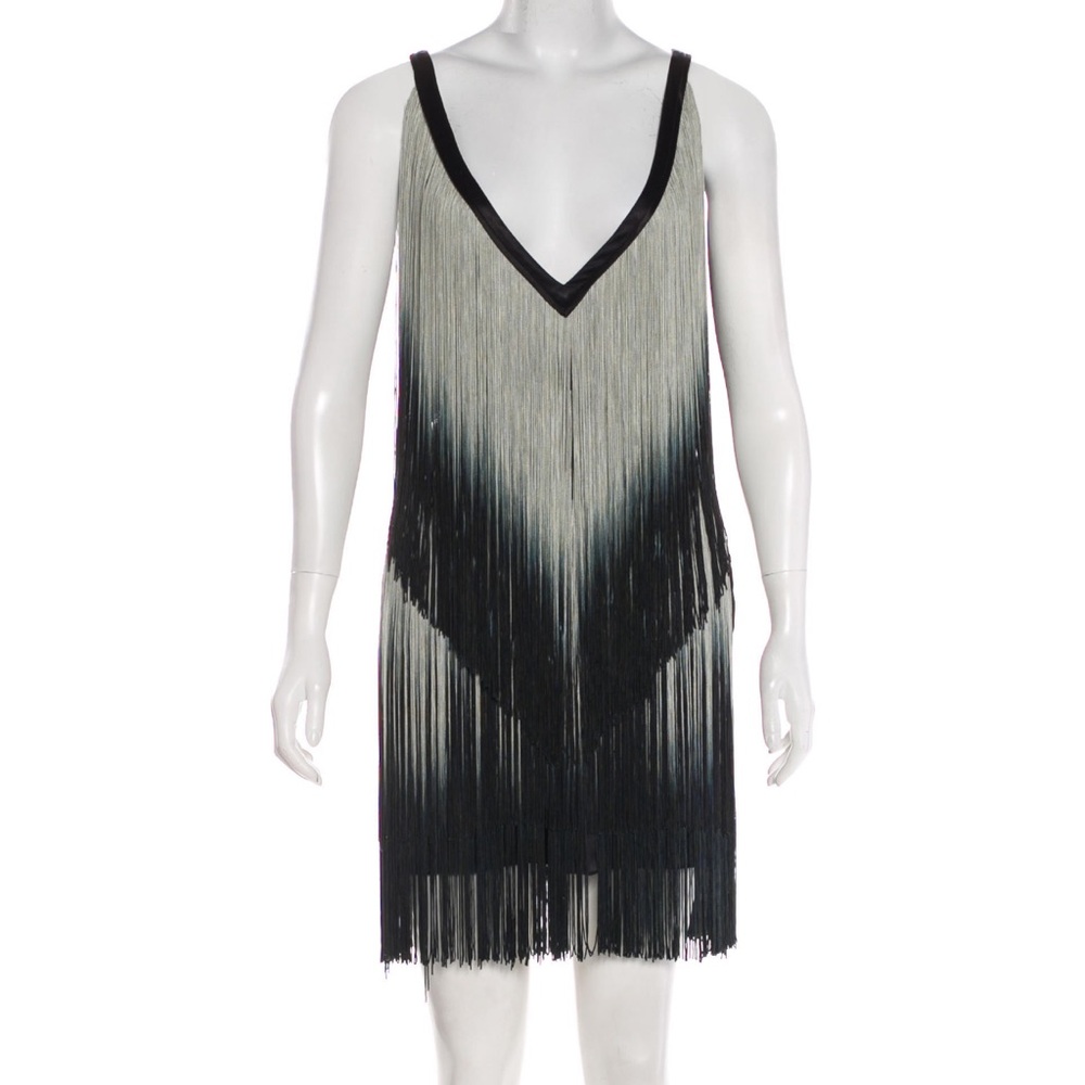 Foley + Corinna Black and Ivory Fringe Mini Dress